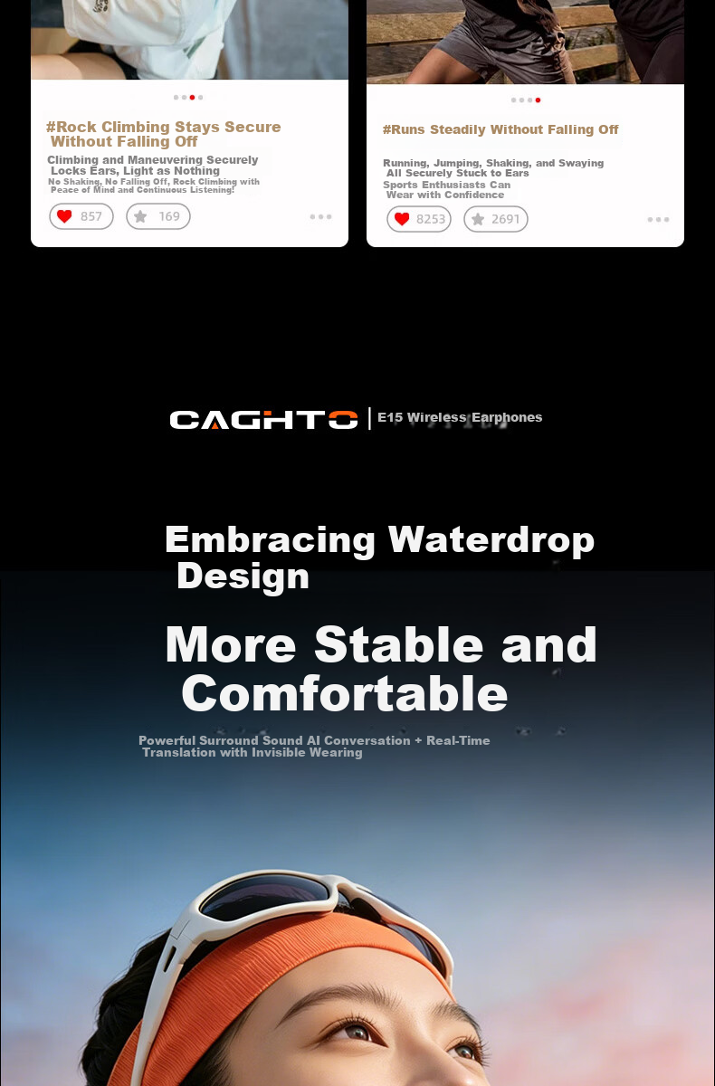 Chengao Open-ear Clip Bluetooth Bone Conduction AI Call Noise-Cancelling Wireless Non-in-ear Sports Running Ear-hook Sweatproof Gaming Phone Universal E15 White 4