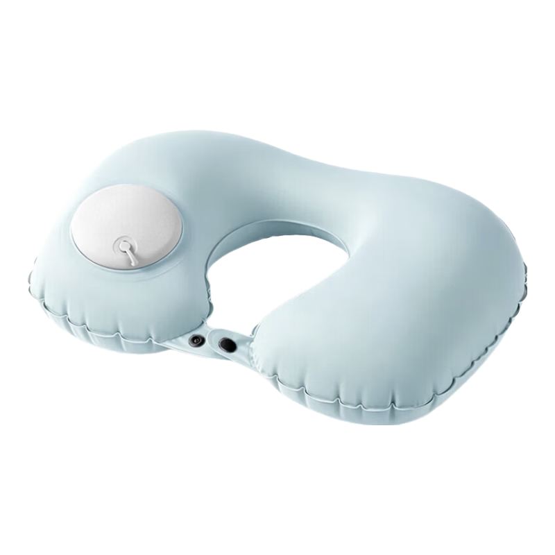 Etravel Inflatable U-Shaped Pillow Press-Type Summer Ice Silk Travel Portable Airplane High-Speed Rail Sleep Headrest Neck Support Pillow Blue