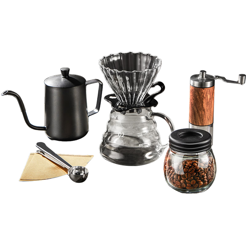 TEOTM Pour-Over Coffee Maker Set, Hand Grinder Coffee Machine, Manual Bean Grinder, Pour-Over Coffee Home Brewing Kit Basic Model