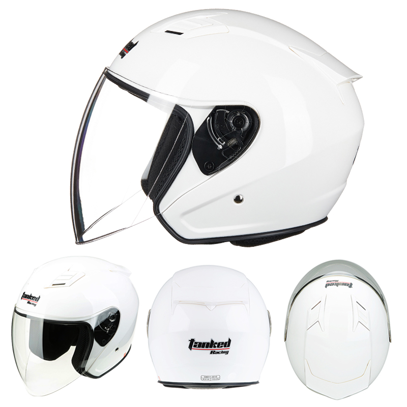 Tanked Racing T536 Motorcycle Helmet, Half-Face, DOT Certified, for Men And Women, All-Season, Sun Protection, Electric Scooter Safety Helmet, White, XL