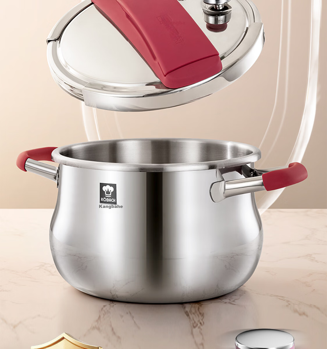 Kambach Pure Titanium Pressure Cooker Single-Handed Opening Multi-Safety Explosion-Proof Foldable Standing Lid Compatible with Induction and Gas Stoves 10