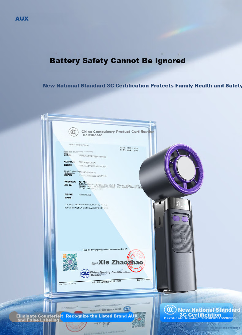 AUX 2026 New Handheld Cooling Fan Portable Superconducting Ice Compress Personal Cooling Device Small Office Silent Outdoor Commuting Long Battery Life Fan 1