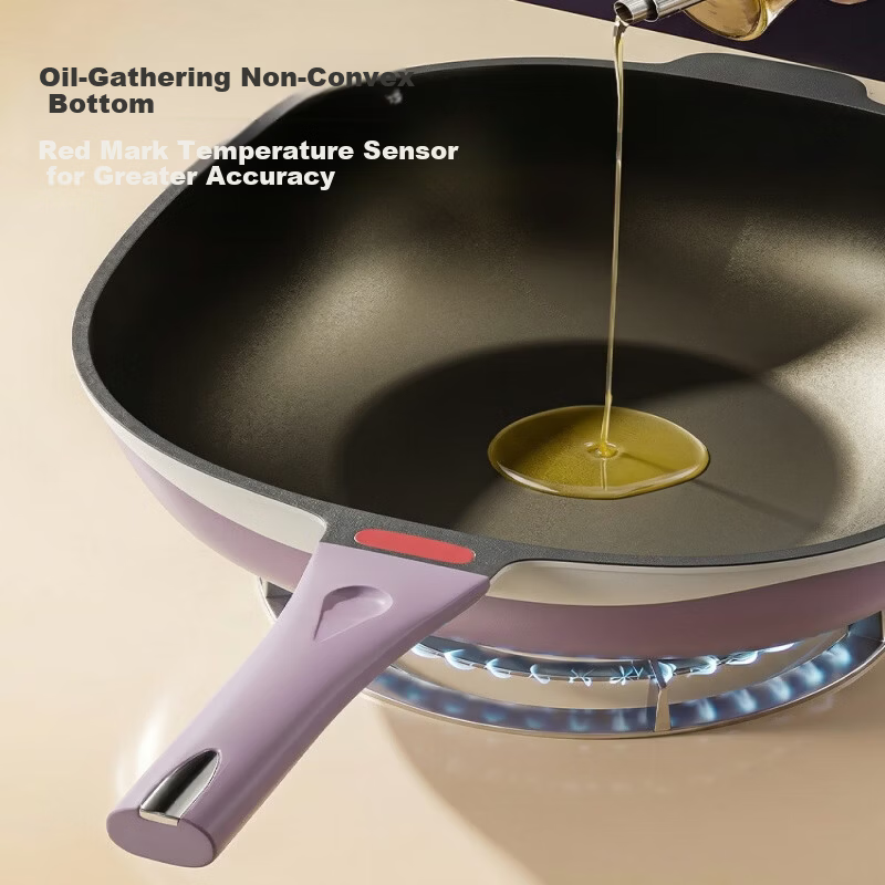 Oluode Titanium Non-Stick Frying Pan with Fluorine-Free Coating, Oil-Repellent, Compatible with Gas and Induction Cooktops, Household Wok
