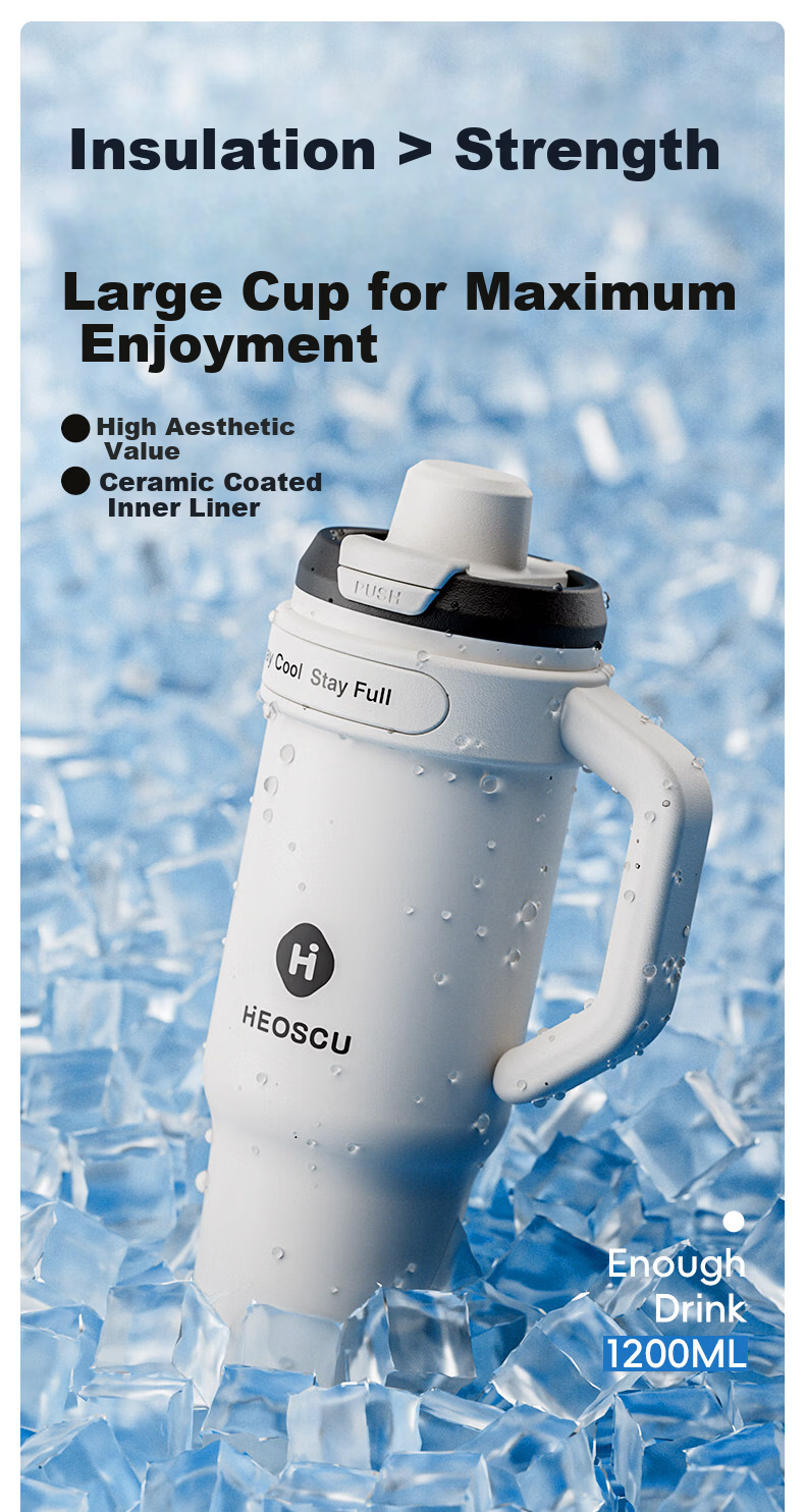 HEOSCU Insulated Tumbler 316 Stainless Steel Large Capacity Titanium Coated Inner Men's Car Travel Giant Cup 1