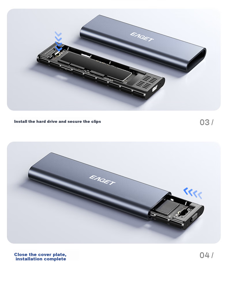 EAGET M.2 NVMe External SSD Enclosure 10Gbps USB 3.2 High-Speed Aluminum Alloy Heat Dissipation for Desktop and Laptop 13