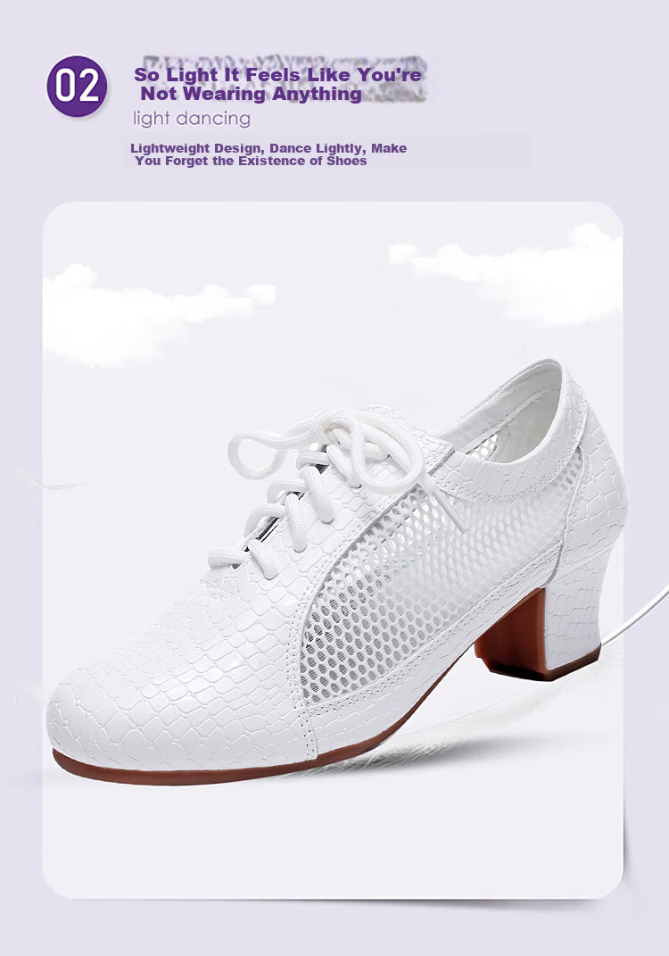 Teslita Mesh Breathable Summer Women's Genuine Leather Latin Dance Square Dance Mid Heel Versatile Casual Outdoor Non-Slip Dance Shoes 9