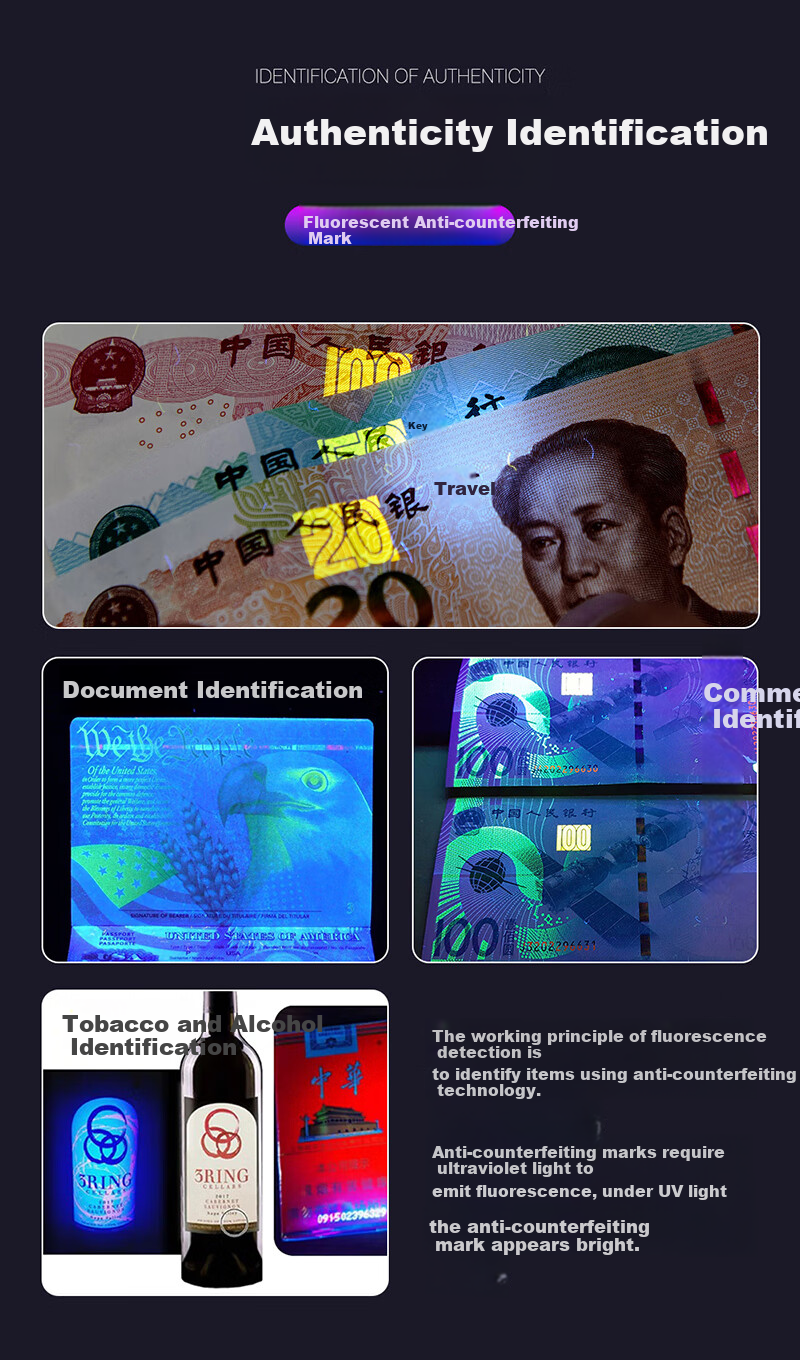 LUMINTOP 365nm UV Purple Light Flashlight Fluorescent Agent Detector Wood's Lamp Cat Ringworm Money Detector 3
