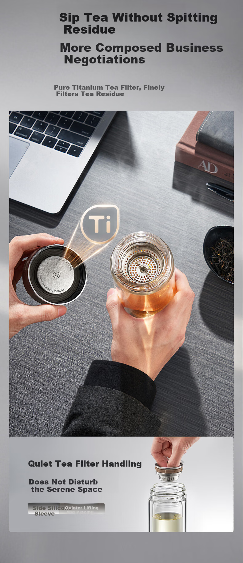 SUPOR Pure Titanium Tea Infuser Double-Layer Glass Cup Tea Water Separation Titanium Tea Cup Gift for Men and Women Birthday Gift Box 7