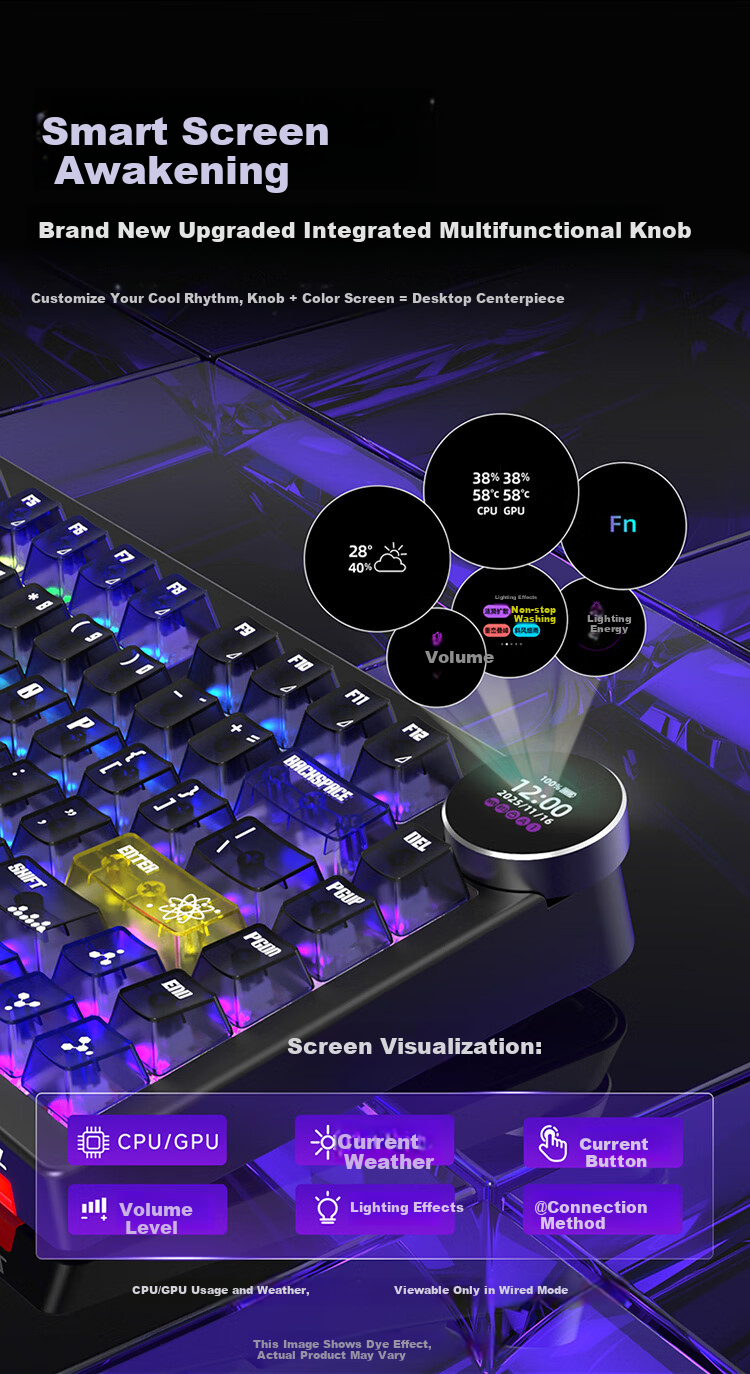 AJAZZ AK820V2 Wireless Mechanical Keyboard Wired/2.4G/Bluetooth 81-Key Hot-Swappable Gasket Gaming 10000mAh Coconut Axis Original Black Gray Yellow 5