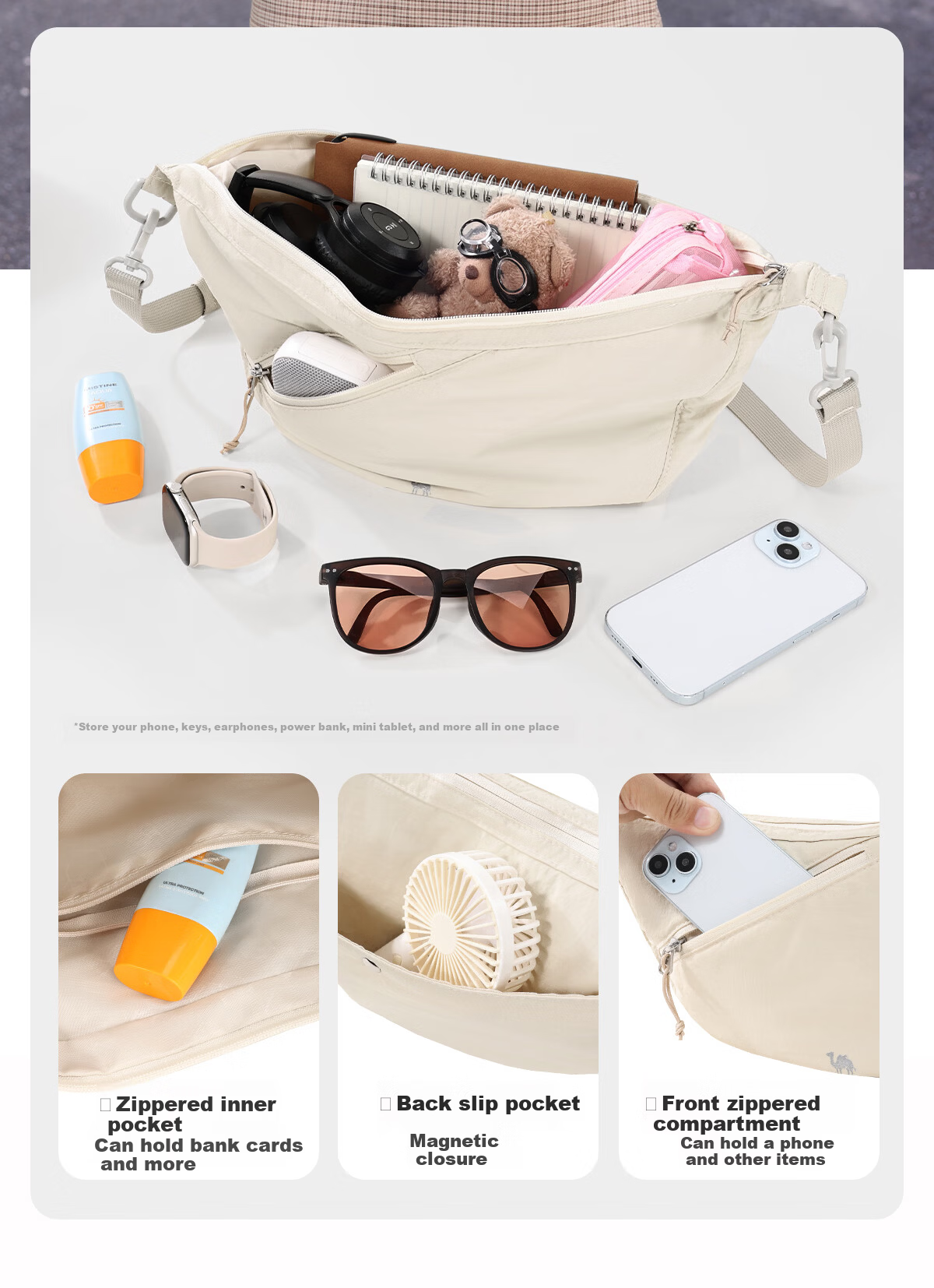 CAMEL Single Shoulder Dumpling Bag Commuter Crossbody Adjustable Strap Large Capacity Lightweight Backpack 575C658063 16