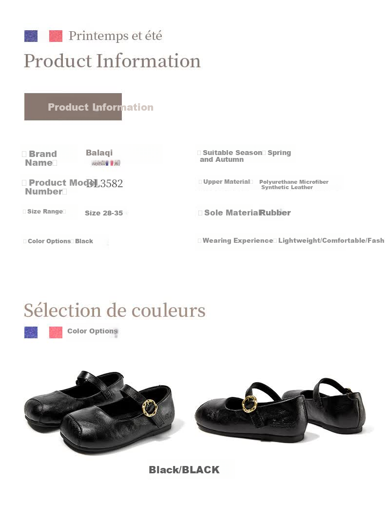 Balaqi Girls' Shoes 2026 New Spring Autumn Student Stage Versatile School Black Leather Shoes for Girls BL3582 Black Size 28 3