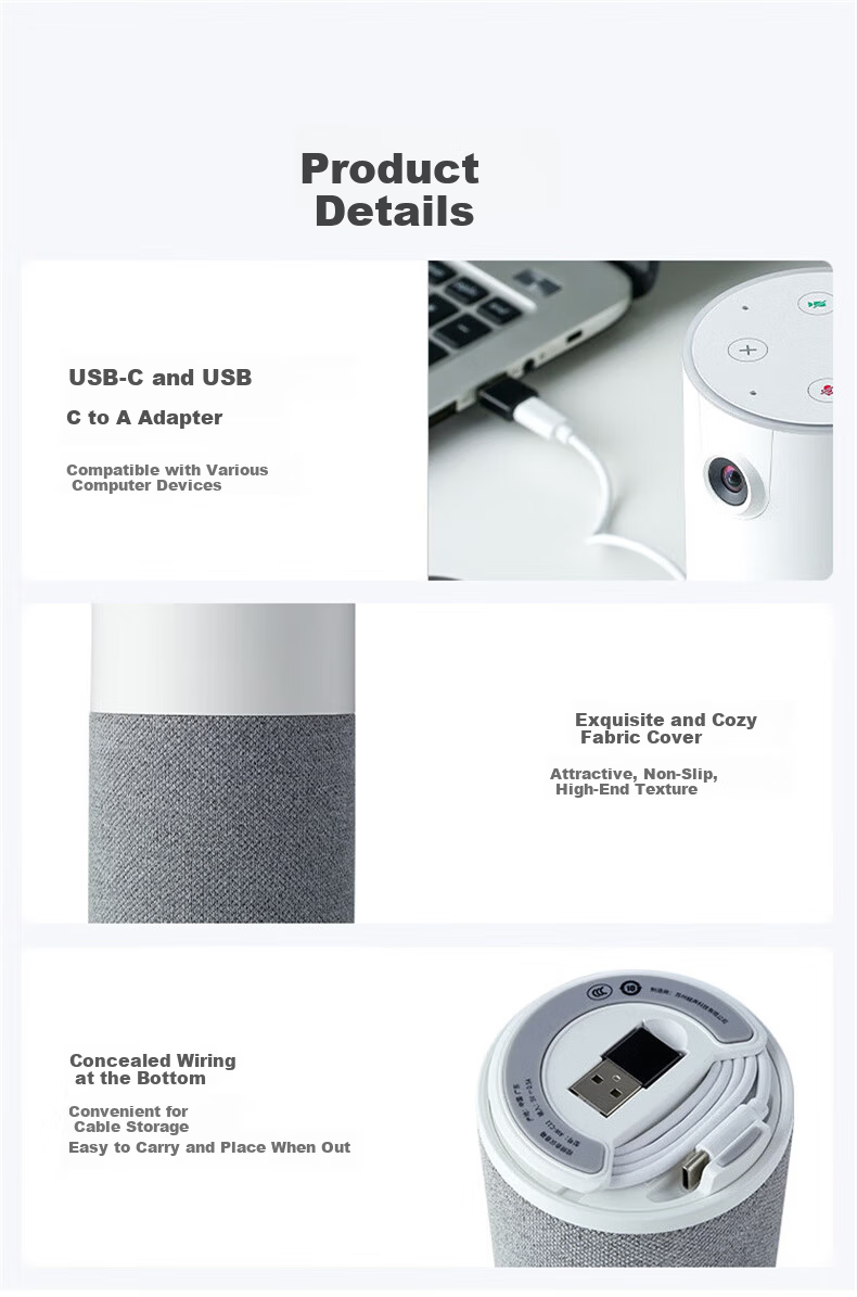 Hamedal C20 All-in-One Audio and Video Conference Camera with Omnidirectional Microphone, HD Wide-Angle Office Meeting Pickup Speaker, Amplified Microphone Speaker System Device 17
