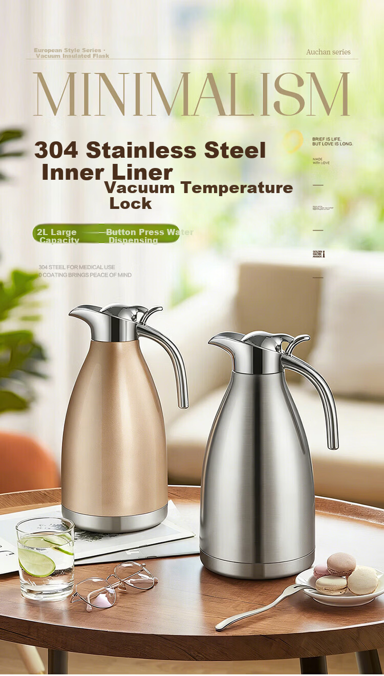 Vinas Stainless Steel Insulated Thermos 2L Large Capacity Commercial Hot Water Bottle Dormitory Insulated Flask 1