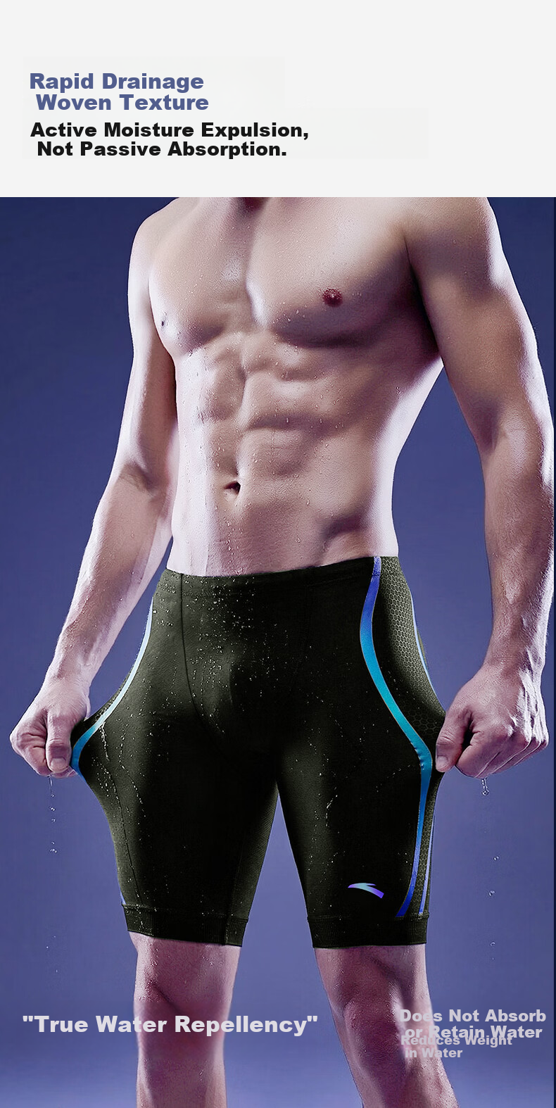 ANTA Men's Quick-Dry Anti-Embarrassment Leica Five-Point Swim Trunks Racing Swimsuit Black 2XL 8