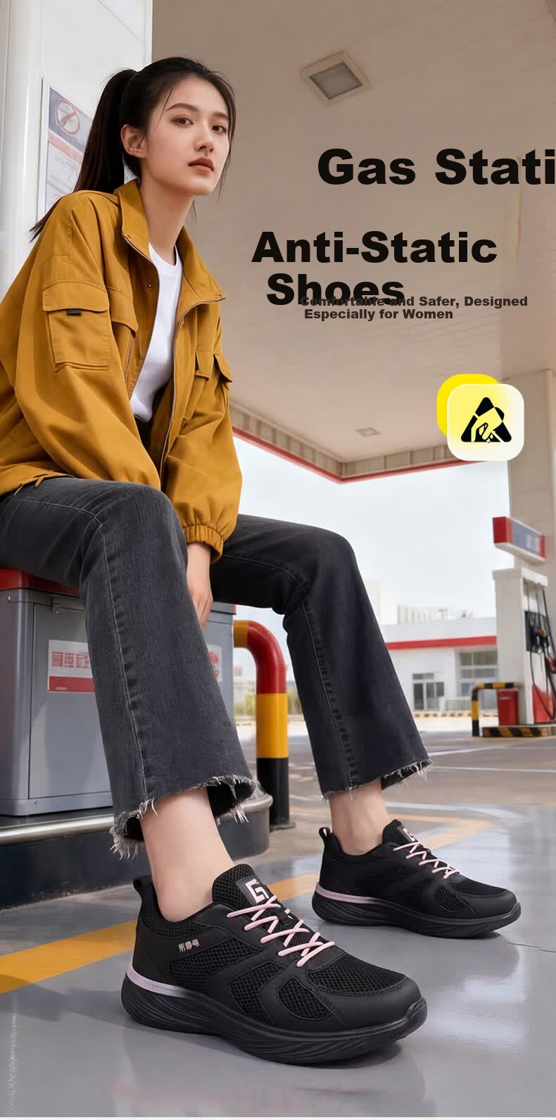 Junbu Women's Anti-Static Shoes Summer Breathable Soft Sole Comfortable Work Shoes for Gas Station Petroleum Petrochemical 6013BA Size 38 1