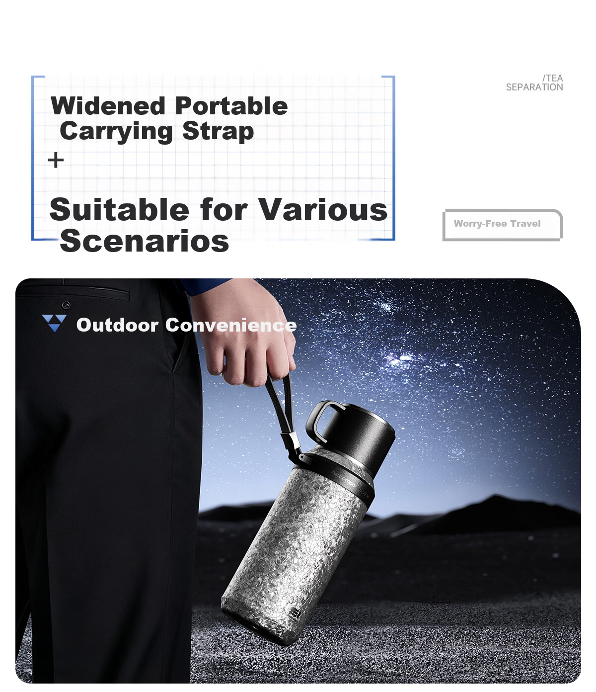 NRMEi Insulated Large Capacity Men's Tea Separation Titanium Coated Inner Liner Portable Car Office Water Bottle 16