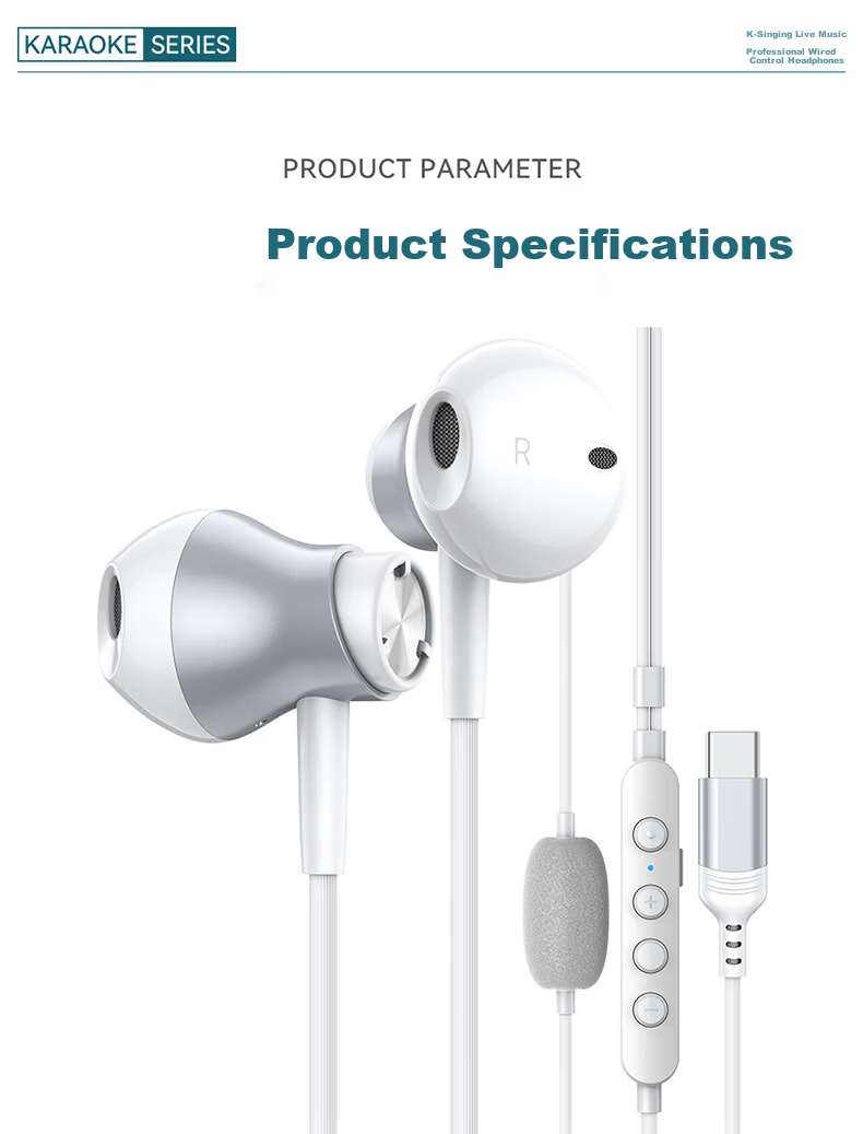 EZHK Popular Type-C Wired Singing Earphones with Built-in Sound Card and Ear Monitor for K-Singing Live Streaming Microphone 15