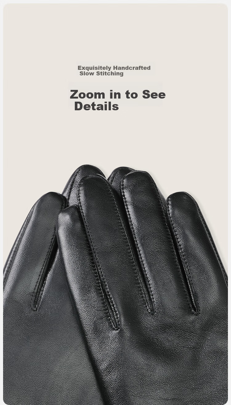 JIUMU Sheepskin Warm Genuine Leather Gloves for Men, Winter Fleece-Lined Windproof Cold-Resistant Touchscreen Compatible Gloves 5