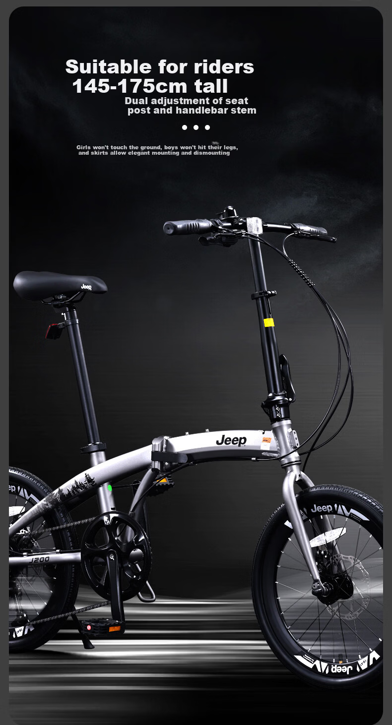 Jeep Foldable Bicycle Unisex Urban Commuter Lightweight Riding Graphite Gray - Fashion Model 20 Inch 7-Speed 2
