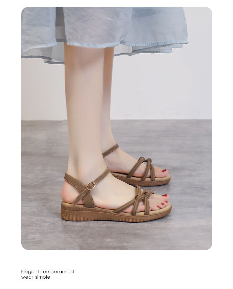 MULINSEN Women's New Commuter Elegant Roman Sandals Breathable Lightweight Summer Sandals Beige Size 39 10