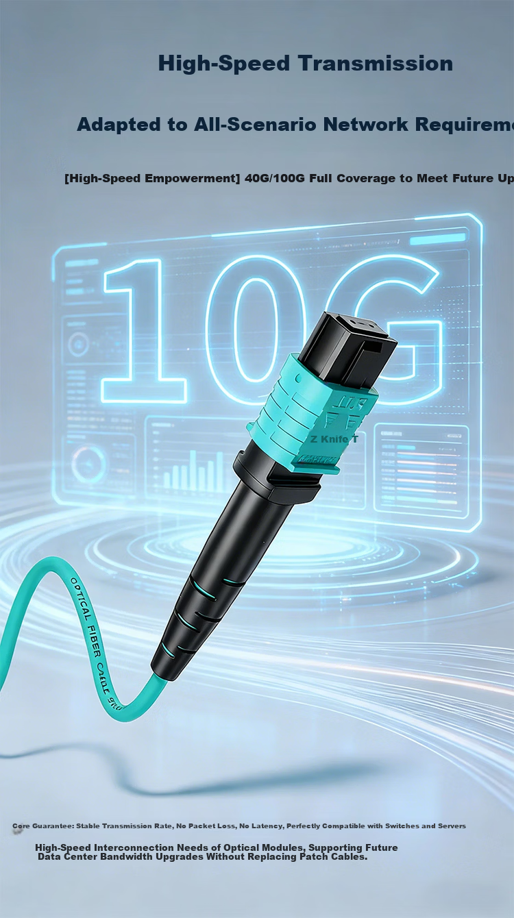 Sanze MPO-MPO Fiber Optic Patch Cord 8-Core OM4 Female 10G Multimode Tail Fiber B Polarity Compatible MTP 40G/100G Bundle Fiber Cable Network Cable 3m G4-PP803 2