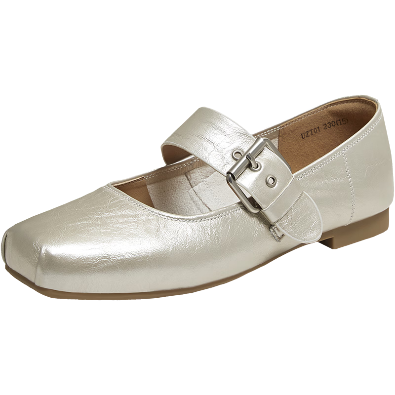 Basto [Spring Manuscript] 26 Autumn Mall French Soft Lambskin Ballet Mary Jane Flats for Women Light Gold 38