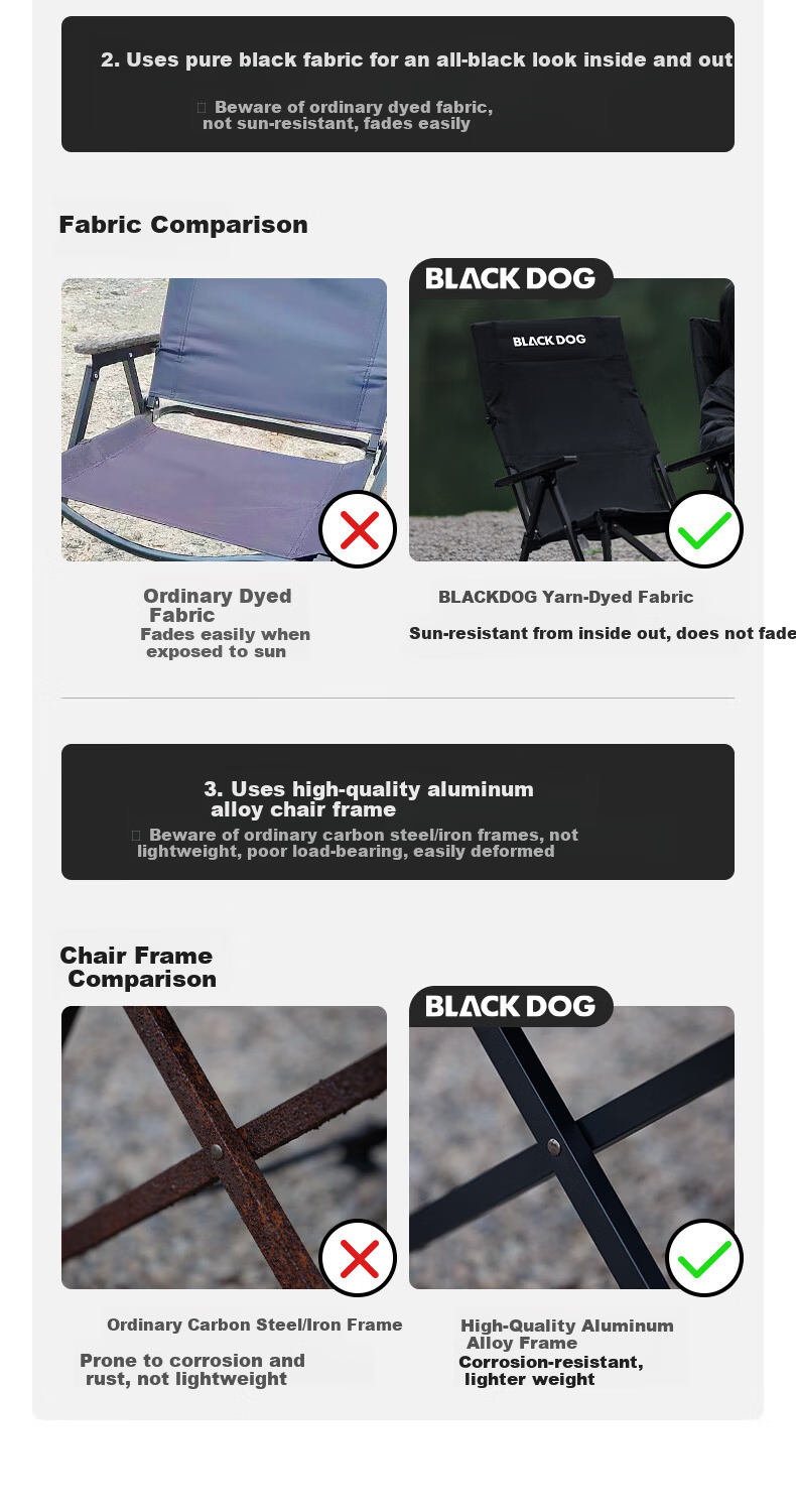 Black Dog Aluminum Alloy High-Back Folding Recliner Chair Leisure Picnic Fishing Stool Portable Camping Chair Night Black 2