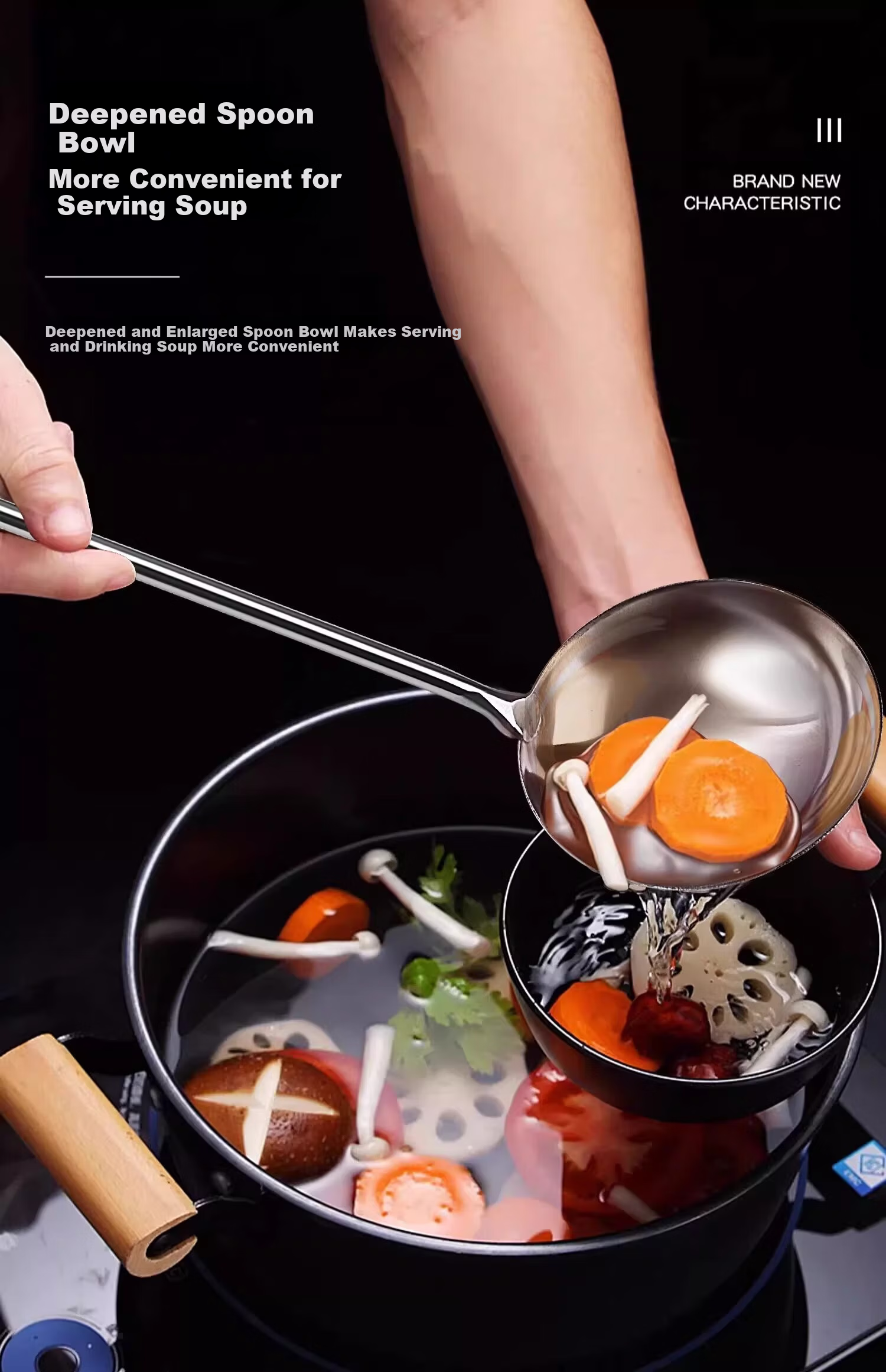 Congge Stainless Steel Medium Cooking Spoon Solid Serving Spoon Long Handle Chef Spoon Thickened Soup Ladle Spatula Jingcang 5