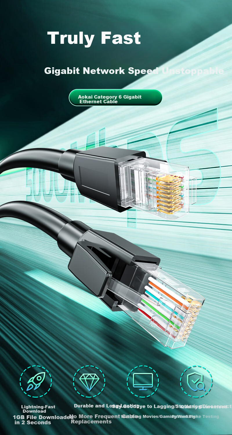 AIENKIS Cat6 Ethernet Cable, 20 Meters, Gigabit High-Speed Network Broadband Cable, Category 6 for Engineering And Home Use, Computer Router, 2.5G Surveillance, CAT6 Patch Cord with Double Connectors, AK-SN 2