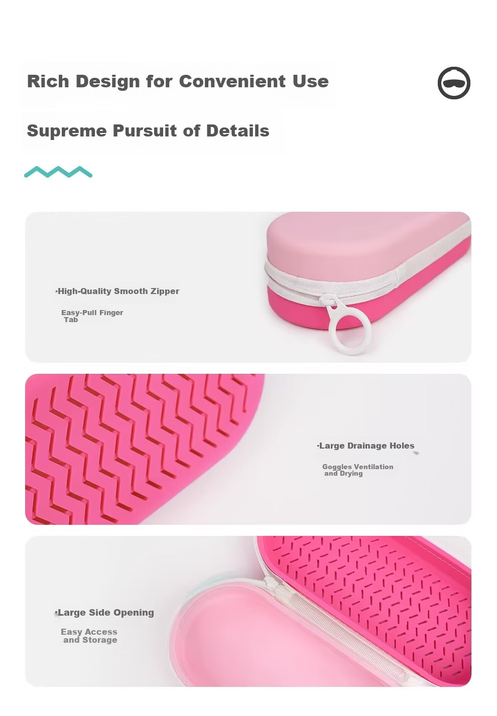 TOSWIM Swimming Storage Case Goggles Case Silicone Shockproof Breathable Professional Training Essential Eyewear Case Peach Pink Wave Pattern 8