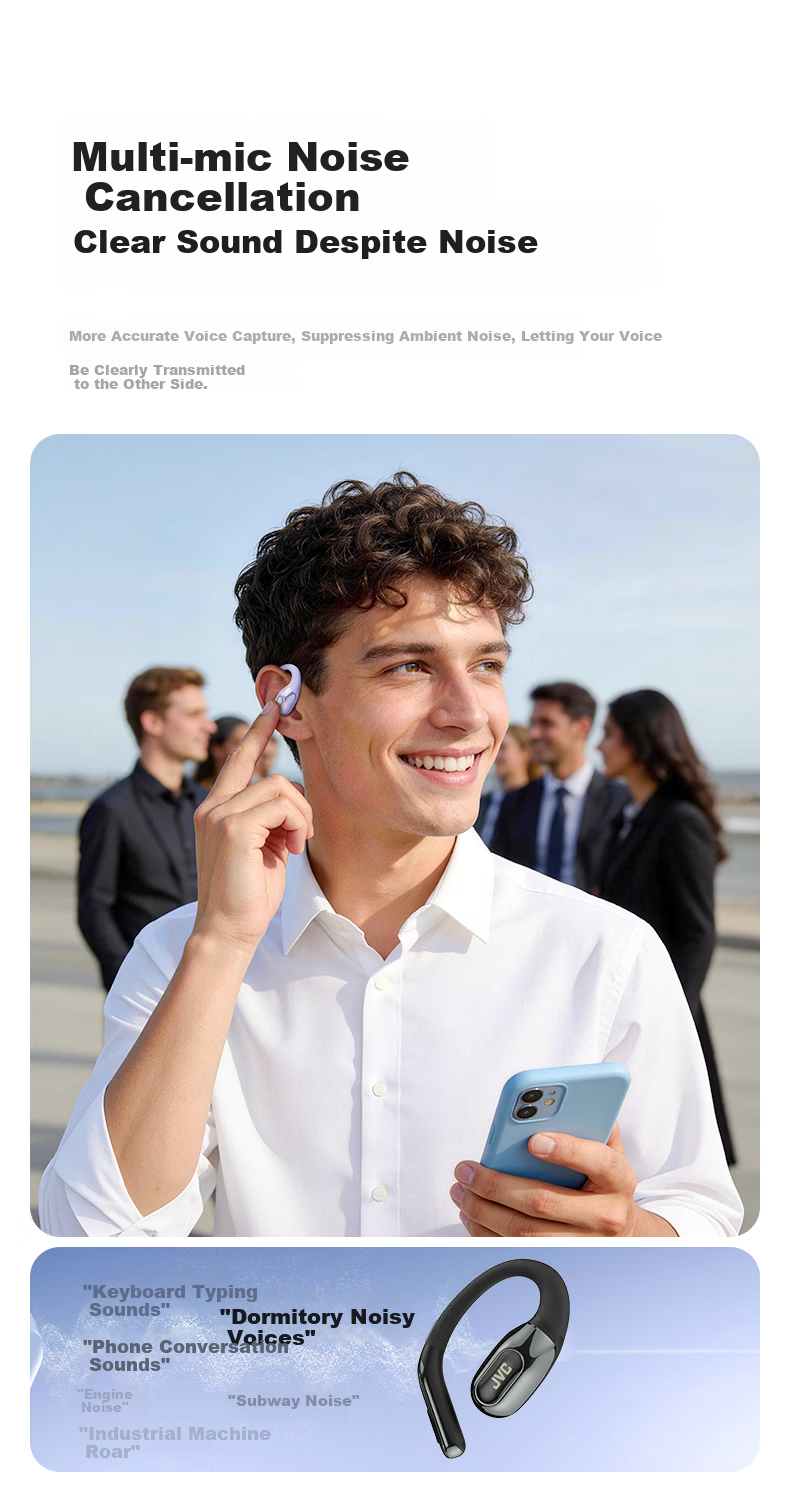 JVC 99th Anniversary Edition HJ-ME20A Tap Control Ear-Hook Bluetooth Earphones Wireless Open Sport Running Call Noise Cancelling Long Battery Life Moonlight White 9
