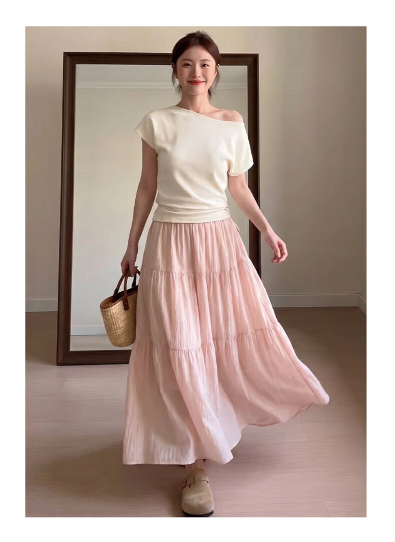 Langsha Women's Summer 2026 New High-Waist Slimming A-Line Pleated Long Skirt Elegant Sweet Puffy Cake Skirt 11