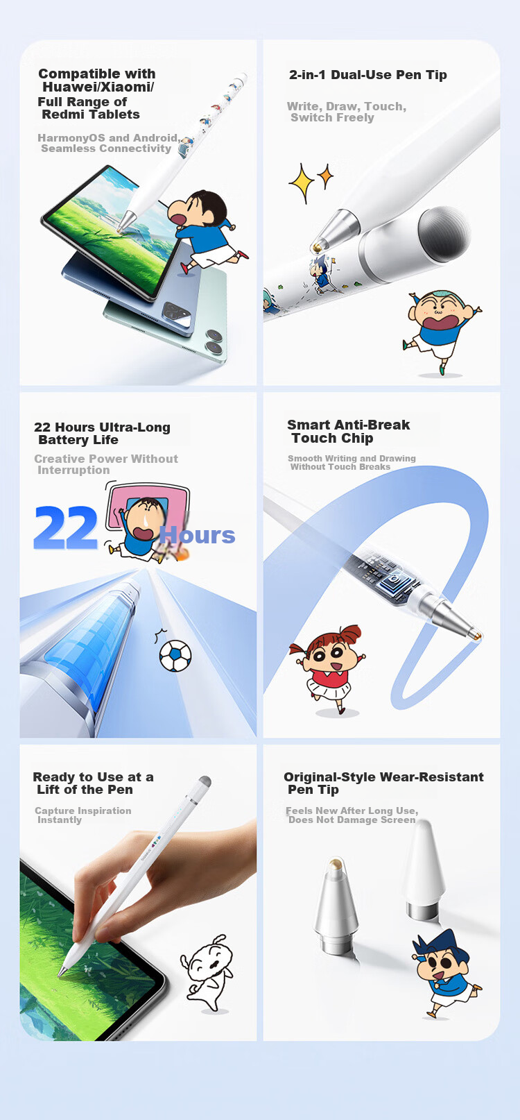 Baseus Crayon Shin-chan Edition Compatible with Huawei Stylus Xiaomi Touch Pen Tablet Touchscreen Pen M-Pencil 3rd Gen Capacitive Pen Universal for Redmi MatePad 11.5S 3