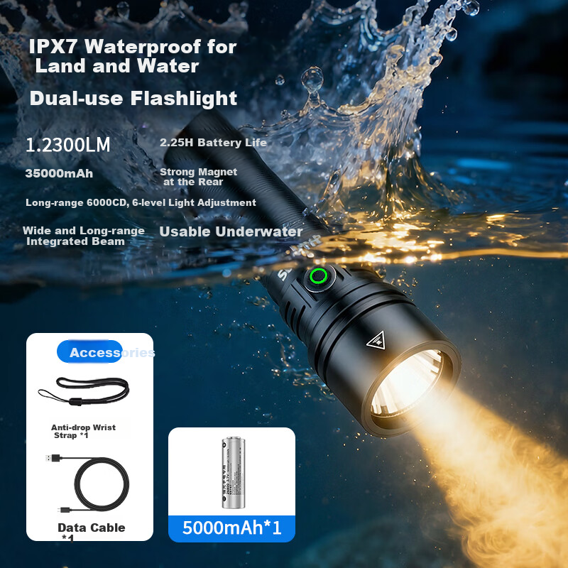 PHILIPS Flashlight High Brightness 200000 Lumens Long Battery Life Portable Military Outdoor Waterproof Rechargeable Durable Home Emergency 3251