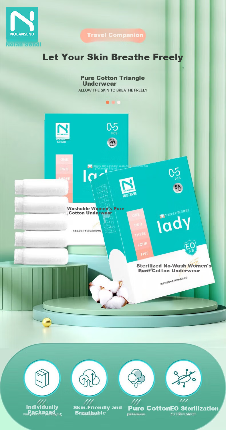 NolansenDi [100% Cotton] Women's Disposable Underwear Maternity Wash-Free Portable Travel Individually Packaged 10-Pack White Size M 2