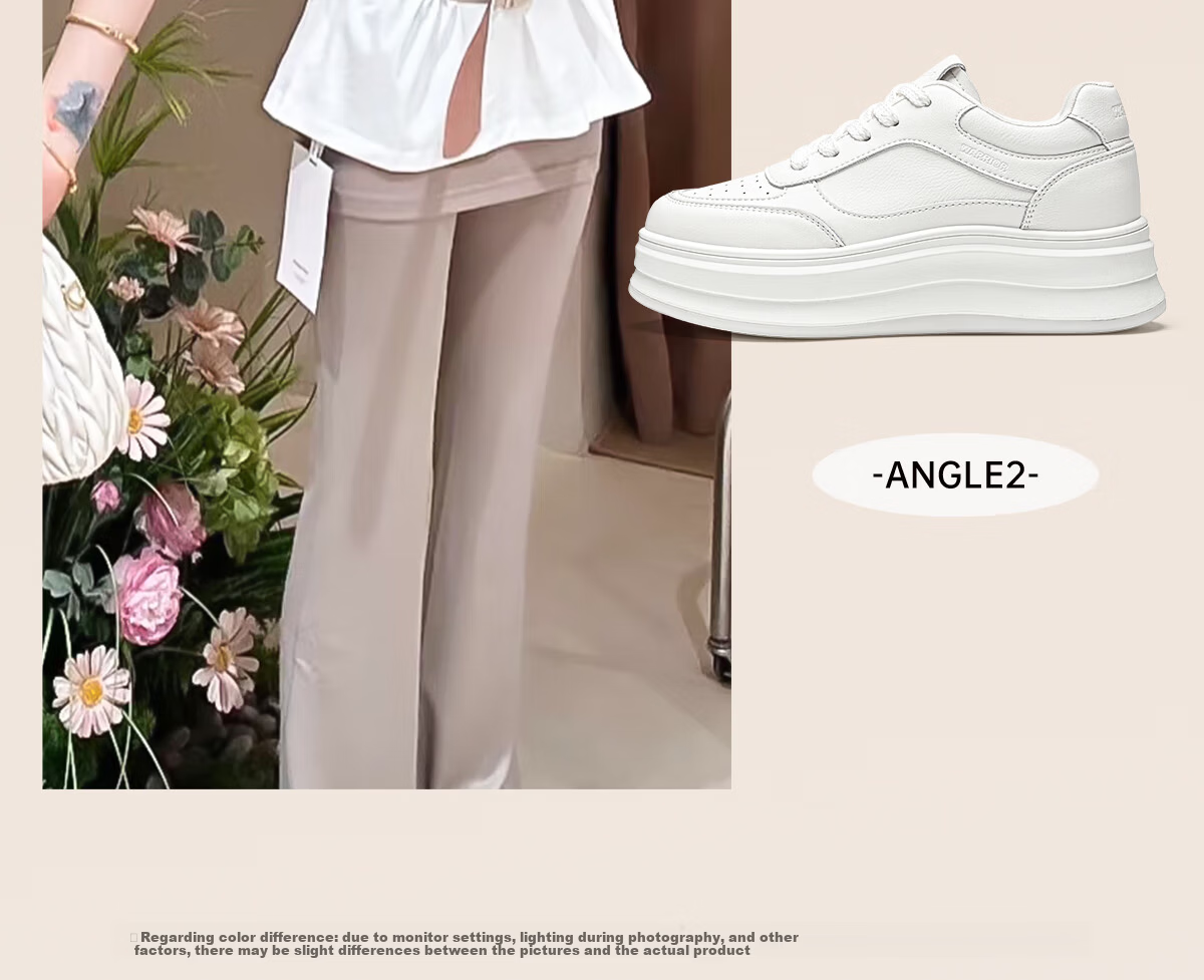 Warrior Women's Autumn Casual Fashion Platform Thick-Soled White Sneakers, Height-Increasing Sports Shoes, Size 40 9