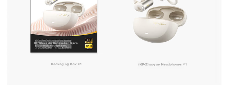 IKF Zhaoyue Clip-on Bluetooth Earphones Wireless Open Bone Conduction Non-In-Ear Zero Sensation Cushion Ultra-Long Battery Life Sports for Huawei Apple Yunyan White 73