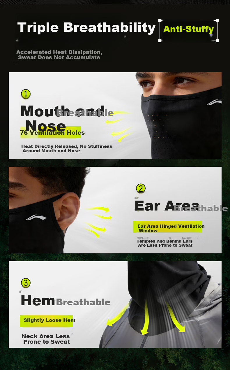LI-NING Sun Protection Face Mask Ear-Hook Cycling Ice Silk Mosquito Repellent Mask Neck Gaiter Magic Scarf Windproof Dustproof Mountaineering Gear for Men and Women 6