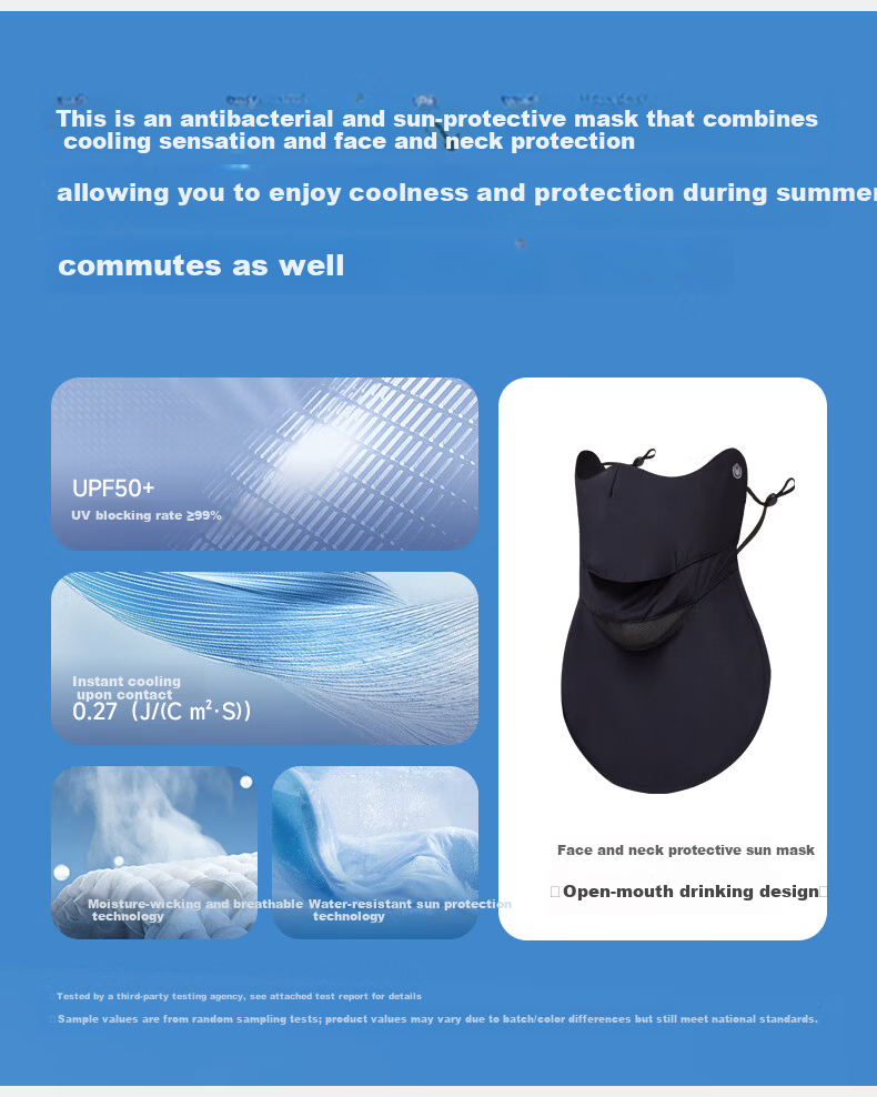 UV100 Taiwan Sun Protection Face Mask Summer UV Shield 3D Open Eye Corner Neck Guard Sun Protection Mask 25410 Germ Rice 2