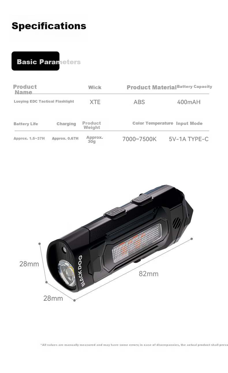 Black Dog Tactical Rechargeable Flashlight Lightweight Magnetic Clip Multi-Function Lighting 22