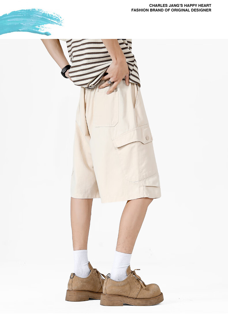 Charles Peach Heart Trendy Workwear Five-Point Shorts Summer Loose Straight Casual Slim Black M 14