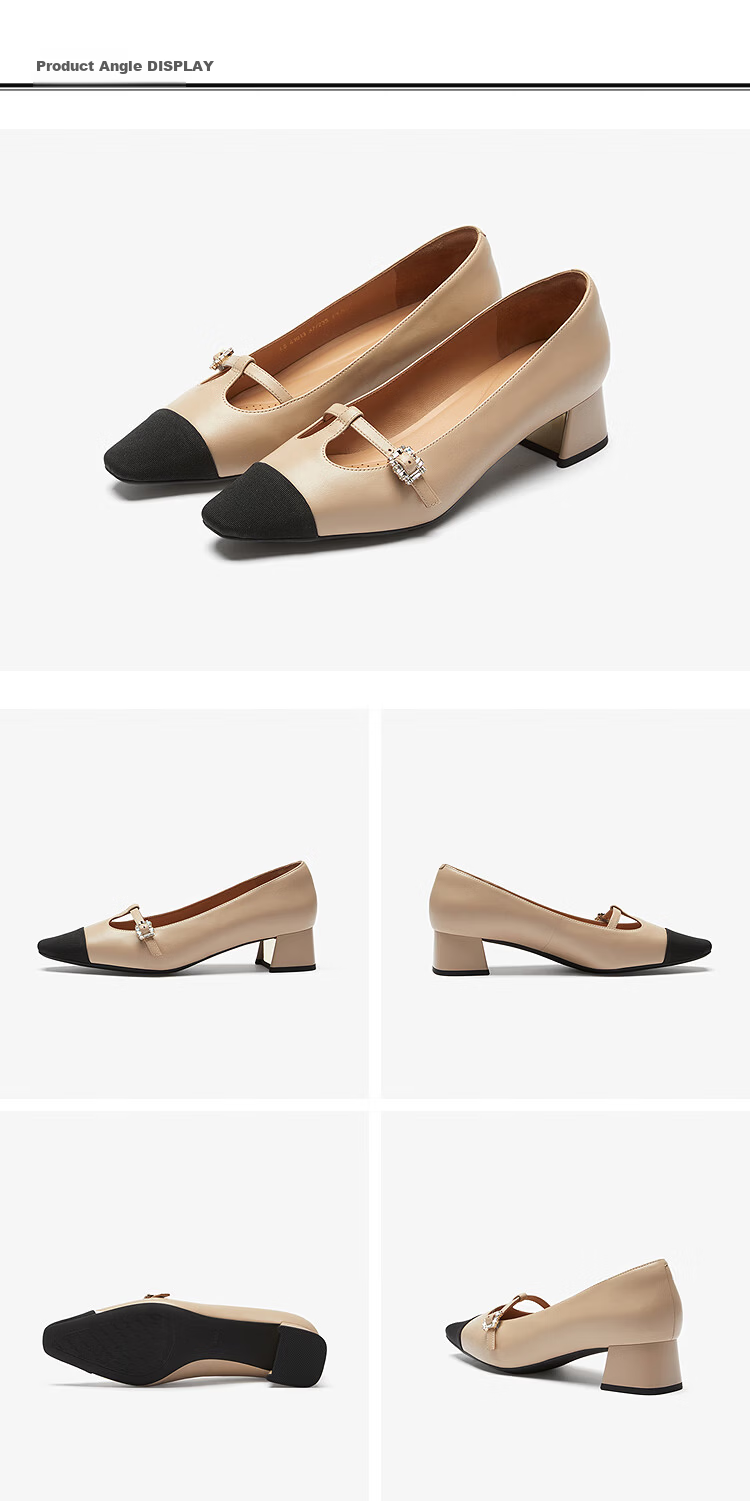 Laird Spring 2026 New Elegant Lambskin Chunky Heel Mary Jane Shoes for Women 7M41013 Bean White OWK38 7