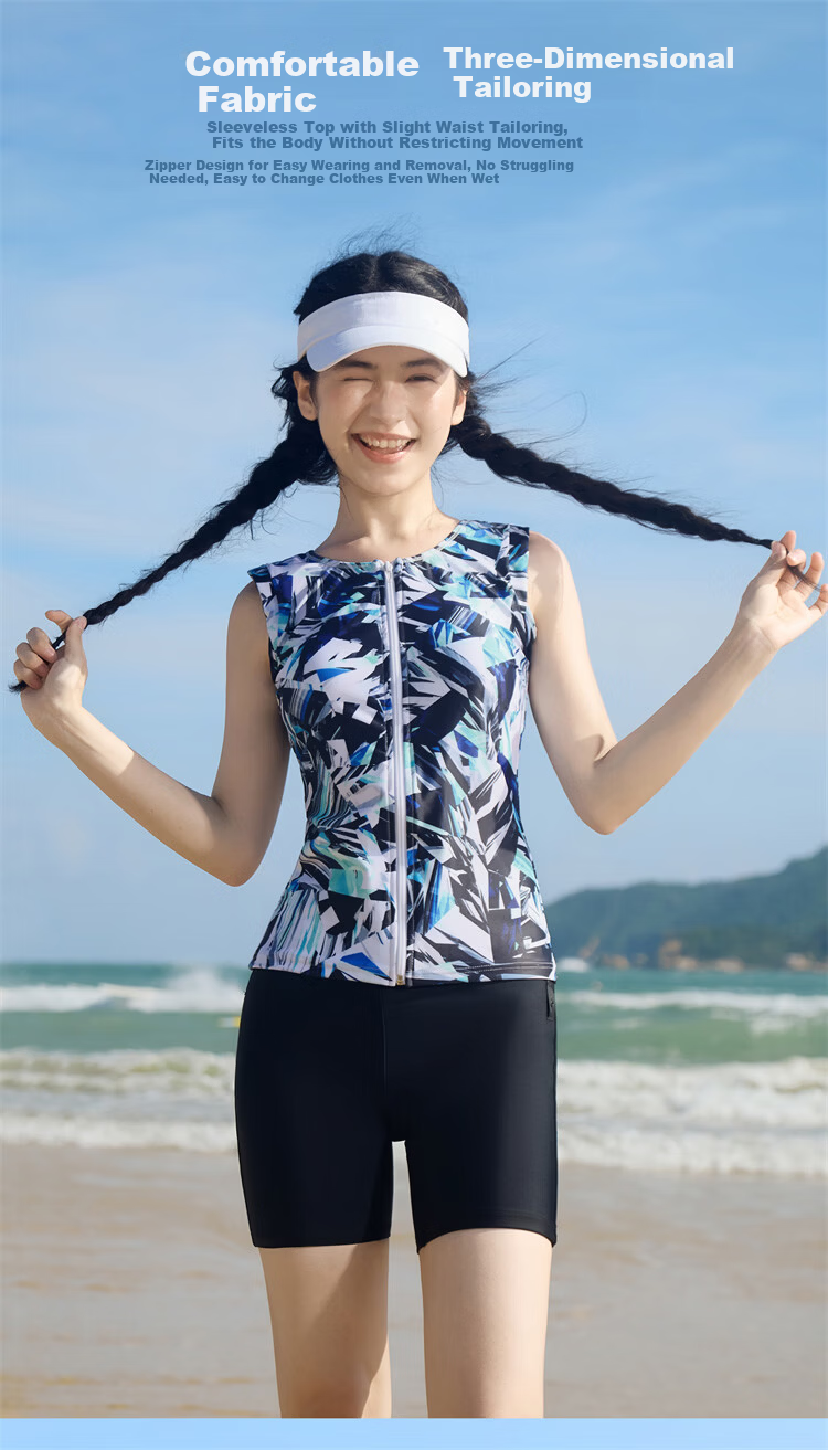 Sanqi Two-Piece Women's Sports Conservative Square-Leg Professional Training Swimsuit Large Size 2XL 5