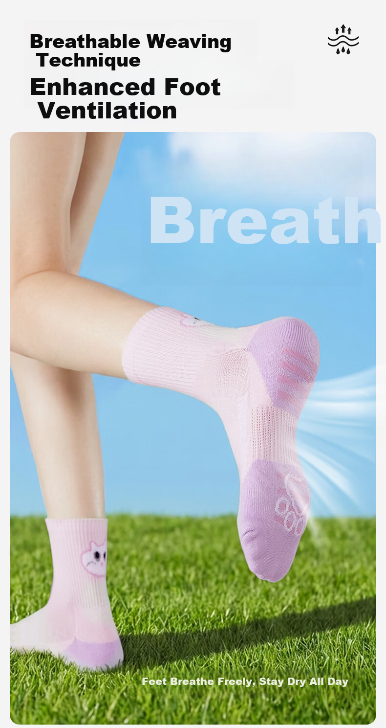 KAWASAKI Kids' Sports Badminton Socks Cute Pet Towel Bottom Wear-Resistant Non-Slip D6611 Pink Purple (3 Pairs) 9