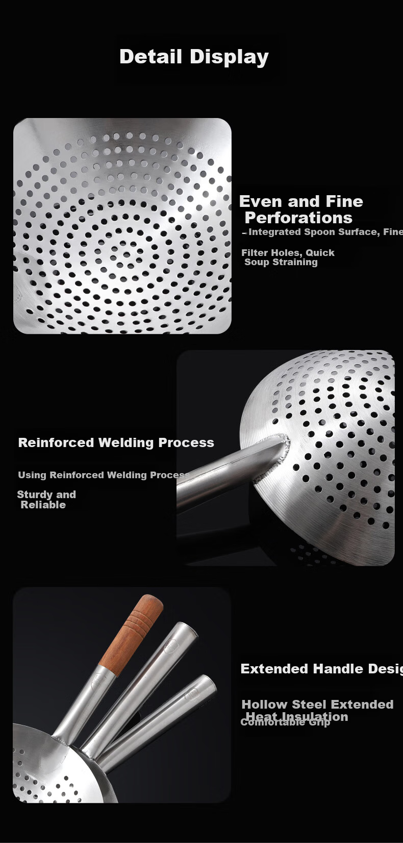 Danshi Zhiyuan Stainless Steel Handle Skimmer Spoon 28CM Oil Draining Strainer Slotted Spoon Frying Oil Strainer Spoon Jingcang 7
