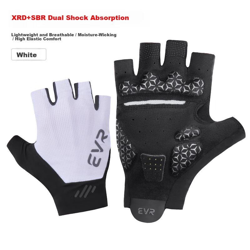EVR Cycling Gloves Half Finger Summer Shock Absorption Short Finger Gloves White S
