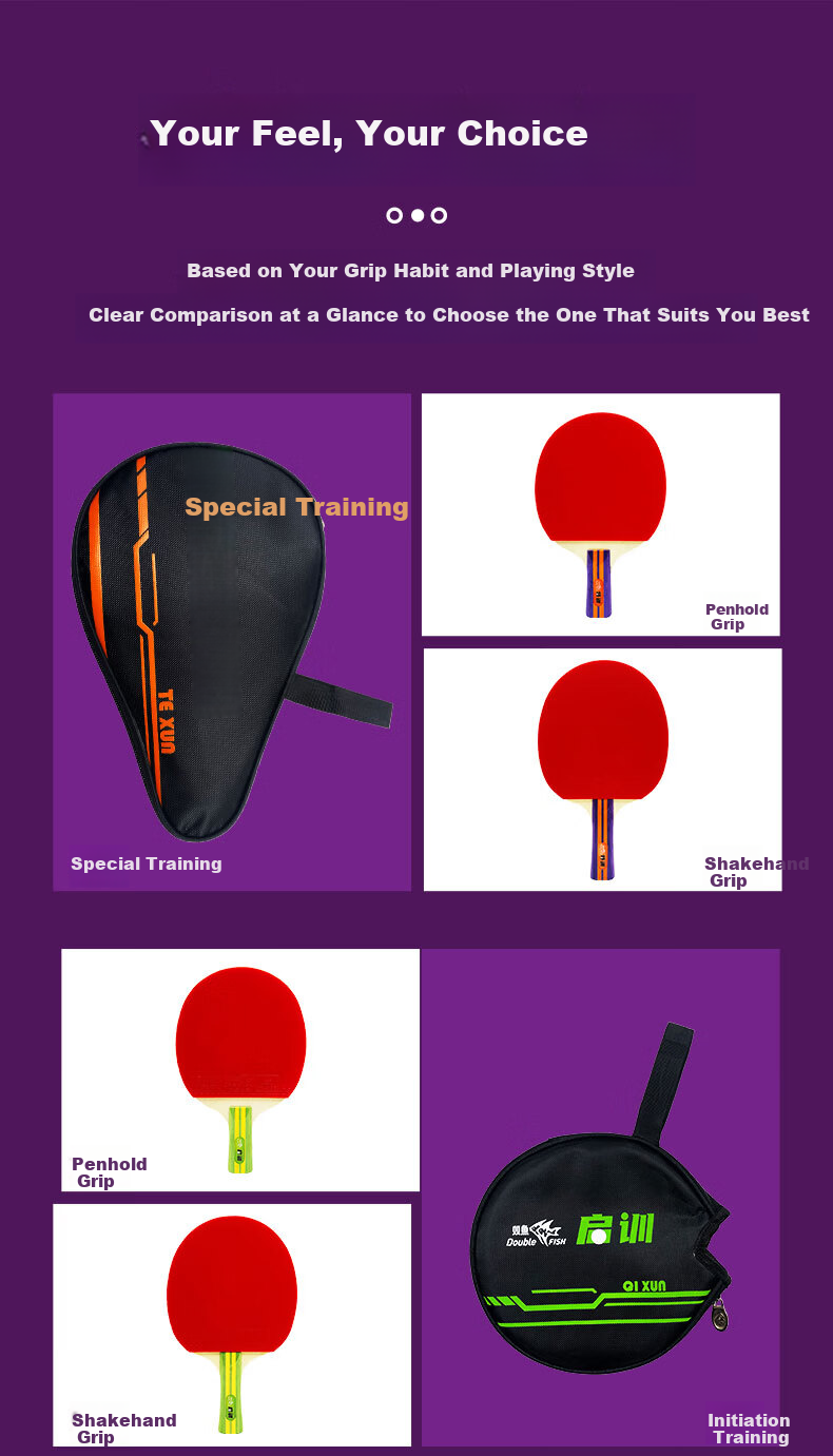 DOUBLE FISH Professional Table Tennis Paddle Single Racket Penhold and Shakehand Style Double-Sided Beginner Student Training Paddle Qixun Penhold 8
