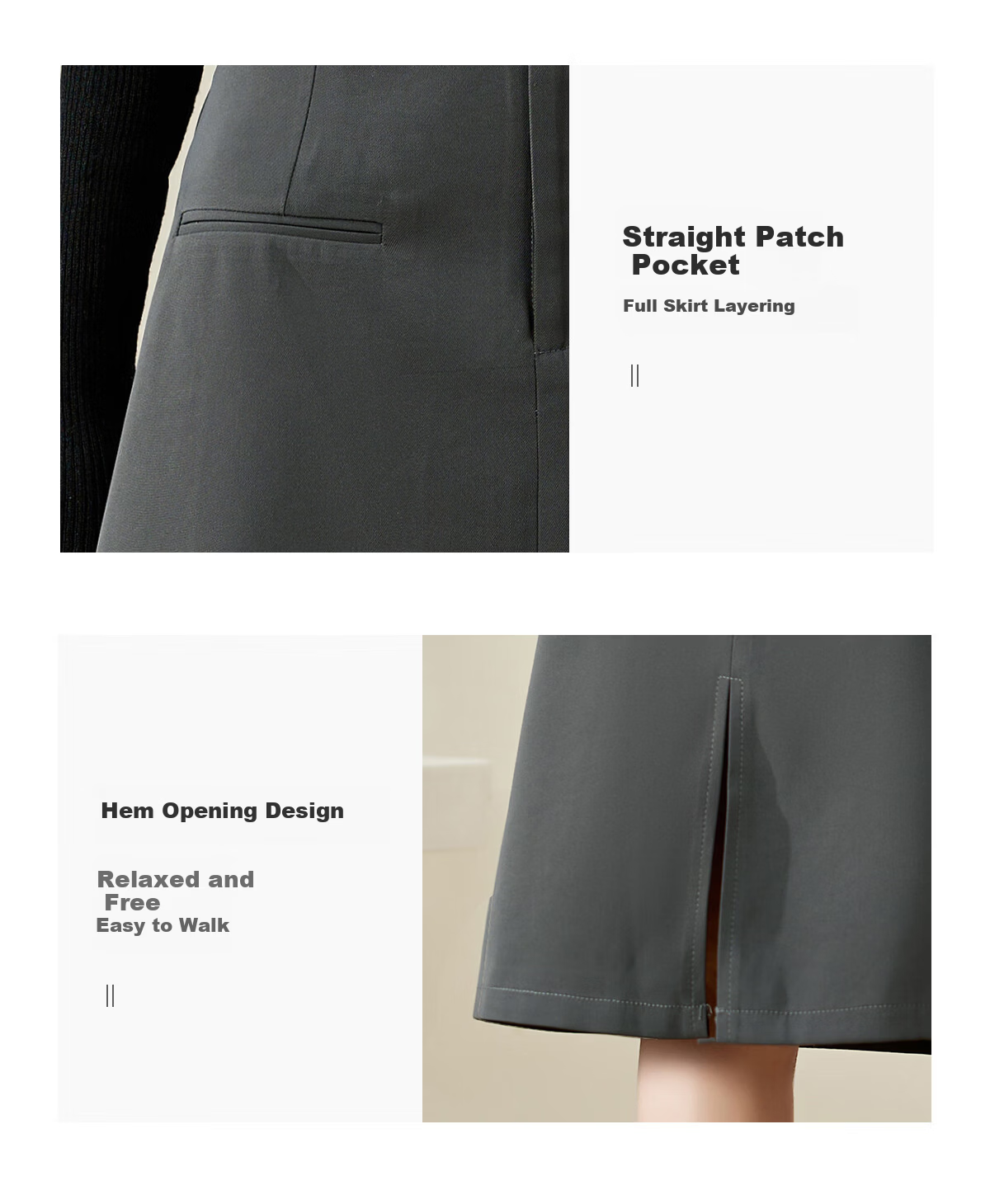 Chushen Spring Autumn Women's High Waist Half-Length Skirt with Double Piping Pocket Design, Elegant Commuter Versatile Simple A-Line Skirt S143B2016 7