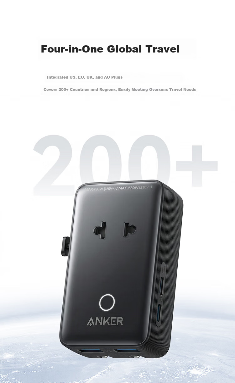 ANKER Multi-Country Travel Adapter UK EU US AU Universal Worldwide Power Socket Charger Black 4