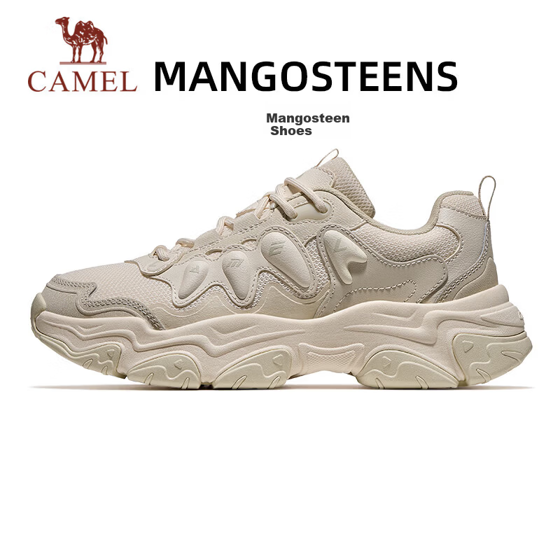 CAMEL Mangosteen Women's Breathable Height-Increasing Casual Dad Sneakers K26B09L7033 Egg Cream/Oat Brown Size 38